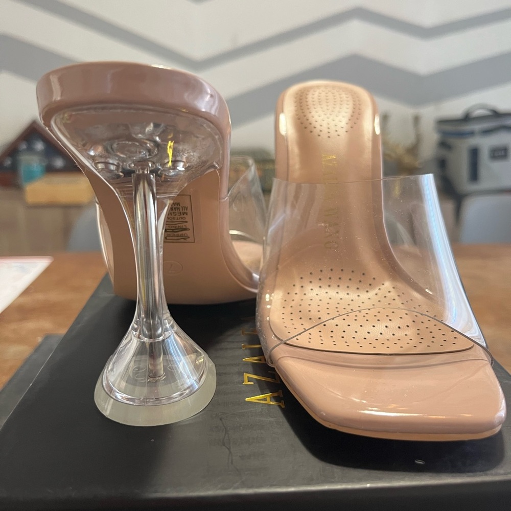Clear Strap Nude Heeled Mule - Women